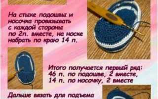 Пинетки-кеды спицами с пошаговым описанием